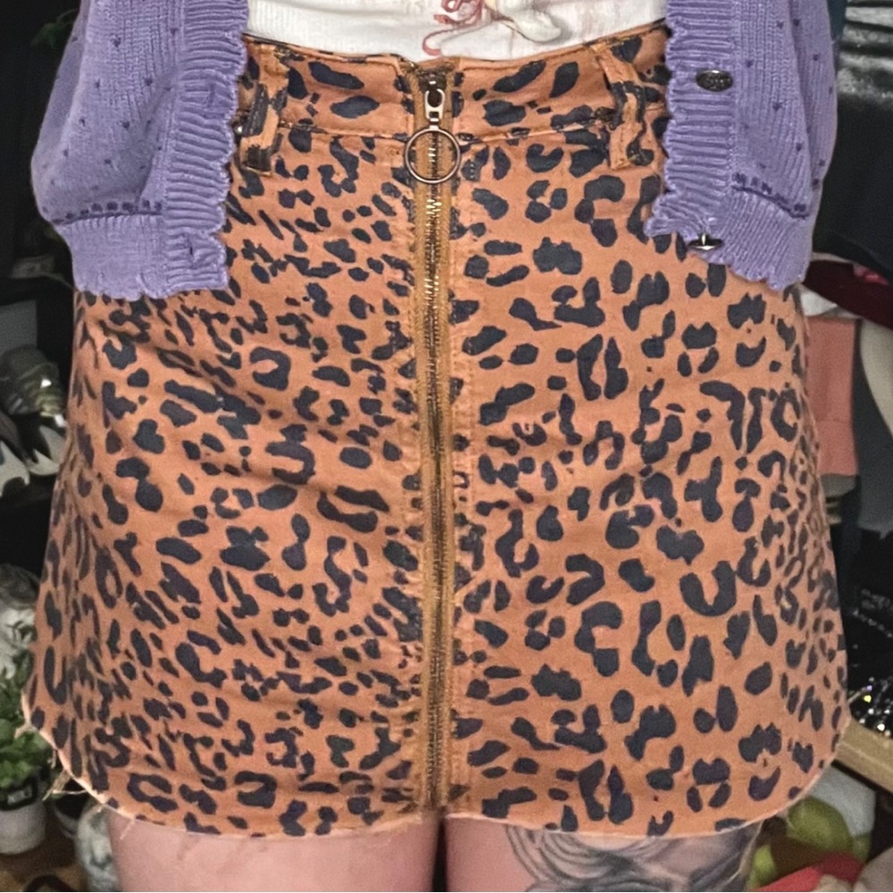 We The Free by Free People Leopard Full Front Zip Skirt